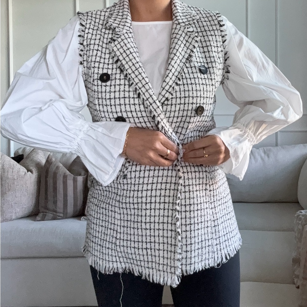 Women's Black and White Checkered Vest